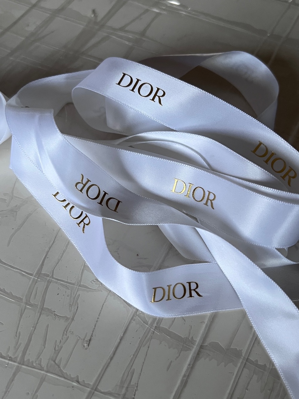 2Pc Dior White Satin Ribbon ,white